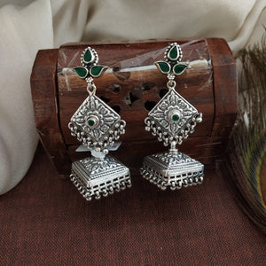 Designer Oxidized Jhumki with Emerald and Ruby Stones – Perfect for Navaratri