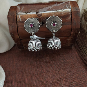 Oversized Round Studded 92.5 Pure Silver Oxidized Jhumki