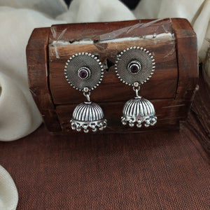 Oversized Round Studded 92.5 Pure Silver Oxidized Jhumki