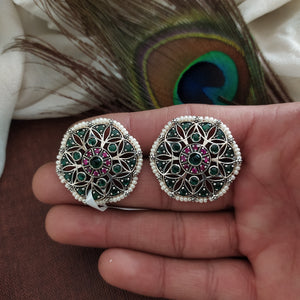 92.5 Pure Silver Ruby & Green Studs with Pearl Edging