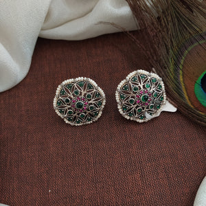 92.5 Pure Silver Ruby & Green Studs with Pearl Edging
