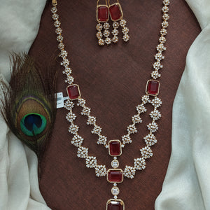 "Double Layer Zircon Haram Set with Ruby and White Zircon Stones"