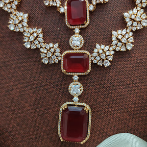 "Double Layer Zircon Haram Set with Ruby and White Zircon Stones"