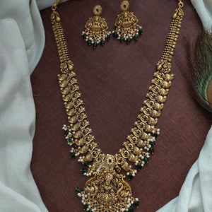 Antique Nagas Long Haram Set with Goddess Lakshmi Pendant