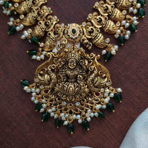 Antique Nagas Long Haram Set with Goddess Lakshmi Pendant