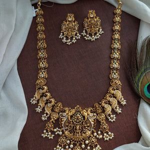Antique Nagas Long Haram Set with Lakshmi and Peacock Motifs