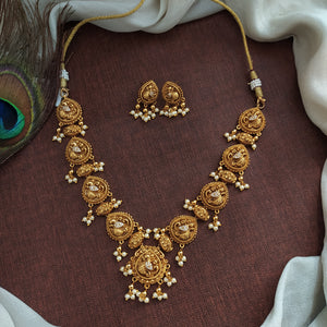 Antique Peacock Design Nagas Work Zircon Necklace Set