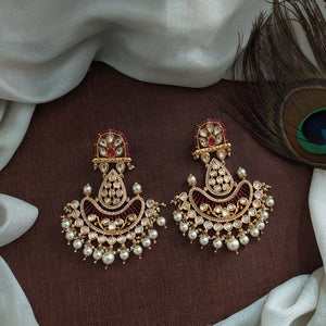 Glimmering Illumination Lamp Shape Uncut Polki & Kundan Stones Mehendi Earrings