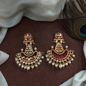 Glimmering Illumination Lamp Shape Uncut Polki & Kundan Stones Mehendi Earrings