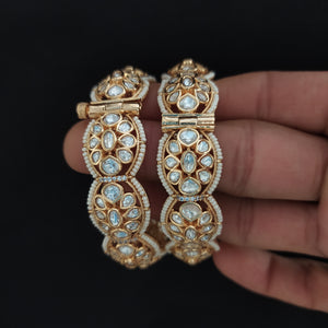 Regal Radiance Gold Plated Moissanite Stones Screw Kundan Bangles 