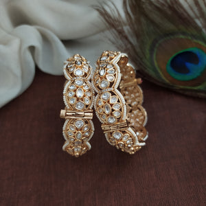 Regal Radiance Gold Plated Moissanite Stones Screw Kundan Bangles 