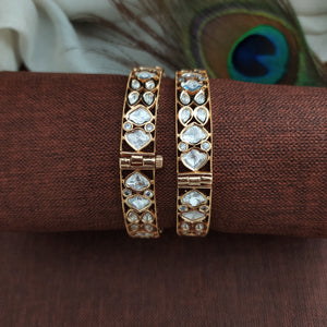 Regal Radiance - Gold Plated Moissanite Kundan Screw Bangles