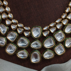 Polki Kundan Bridal Haram Set with Unshaped Kundan Stones and Enamel Work