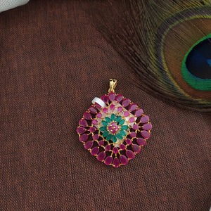 Beautiful Gold Plated Zircon (Ruby, Green) Pendant Set 