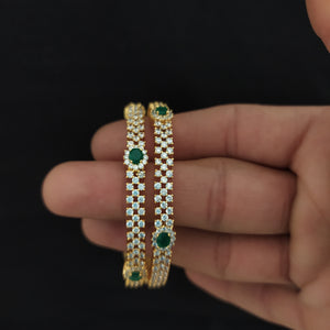 Embrace Coastal Elegance: Gold-Plated Green & Blue Zircοn Bangles