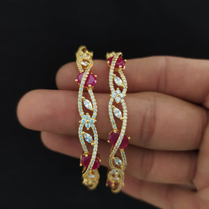 Alluring Design Gold Plated Ruby & Green Stones Zircon Bangles