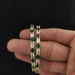 Ocean Elegance Gold Plated Green & Blue Zircon Bangles Collection