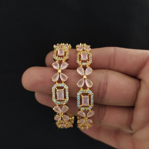 Captivating Blooms Gold Plated Floral Zircon Diamond Bangles