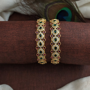 Alluring Design Ruby and Green Stones Zircon Bangles