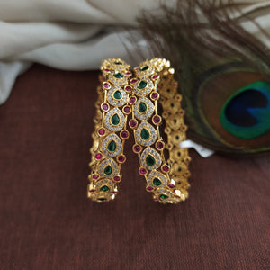 Alluring Design Ruby and Green Stones Zircon Bangles