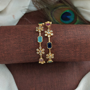 Sparkling Floral Design Gold Plated Navratna Bangles