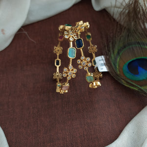 Sparkling Floral Design Gold Plated Navratna Bangles