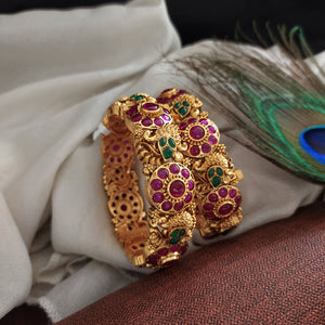 Antique Peacock and Floral Design Kada Bangle