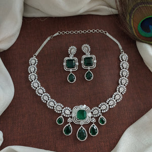 The Allure of Shine Rhodium Plated Zircon Diamond Necklace Set 