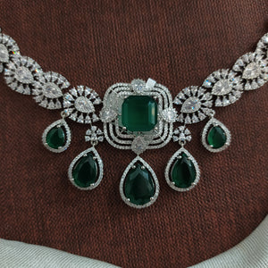 The Allure of Shine Rhodium Plated Zircon Diamond Necklace Set 