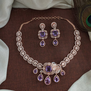 Rose-Gold Short Necklace Set with Zircon/AD Stones