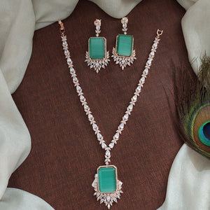 Big Center Stone Pendant Rose Gold Plated Zircon Necklace Set