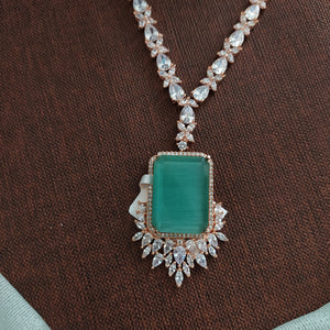 Big Center Stone Pendant Rose Gold Plated Zircon Necklace Set