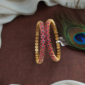 Sonal Fashion's Blooming Brilliance Floral Design Gold Plated Zircon Bangles