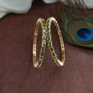 Captivate with Emerald Elegance: Gold-Plated Diamond Bangles (Zircon/AD)