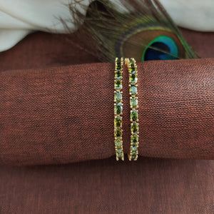 Captivate with Emerald Elegance: Gold-Plated Diamond Bangles (Zircon/AD)
