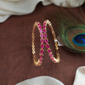 Alluring Gold Plated Pink Ruby Zircon Bangles