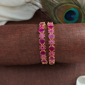 Blooming Elegance of Floral Design Gold Plated Zircon Bangles