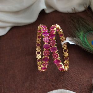 Blooming Elegance of Floral Design Gold Plated Zircon Bangles