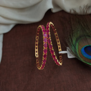 Unleash Your Inner Radiance with Gold-Plated Zircon Bangles with Ruby Elegance