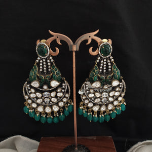 Victorian Emerald Dangler Earrings Crafted with Moissanite Stones