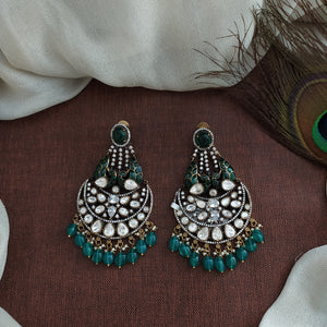 Victorian Emerald Dangler Earrings Crafted with Moissanite Stones