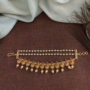 Traditional Ear Chain (Matil) in Antique Finish with Kemp and Green Stones