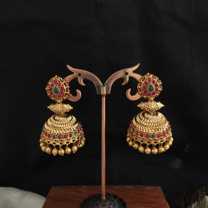 Antique Jhumki with Pear-Shaped Studs and Gold Ball Drops
