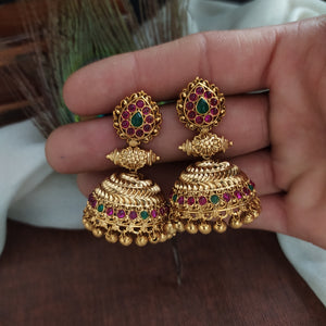 Antique Jhumki with Pear-Shaped Studs and Gold Ball Drops