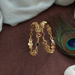 Exquisite Navratan Bangles with Red & Green Accents