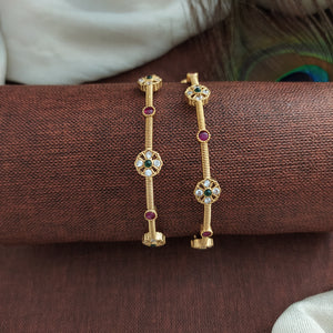 A Timeless Bloom of Antique Gold-Plated Floral Bangles in Red & Green
