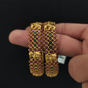 Unveiling Timeless Majesty With Elephant Design Kemp Stone Antique Bangles