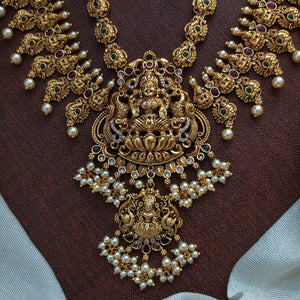 Invoke Divine Blessings Goddess Lakshmi ji Dual Pendant Layered Long Haram Set 