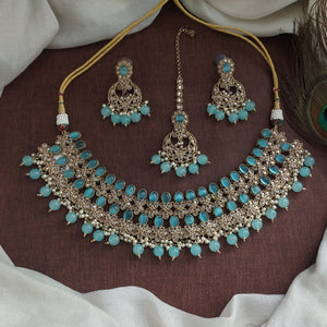 Radiate Regal Grandeur Uncut Polki Stones Mehandi Choker Set with Matching Accessories