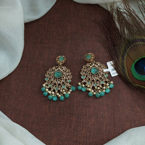 Dance with Dazzling Beauty Of Uncut Polki Stone Mehandi Earrings with Dangling